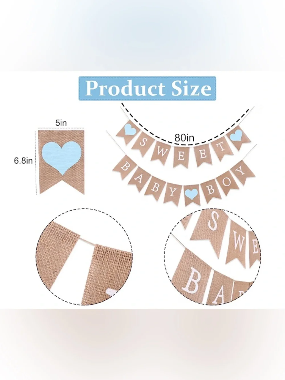 Sweet Baby Boy Burlap Banner Garland - Blue